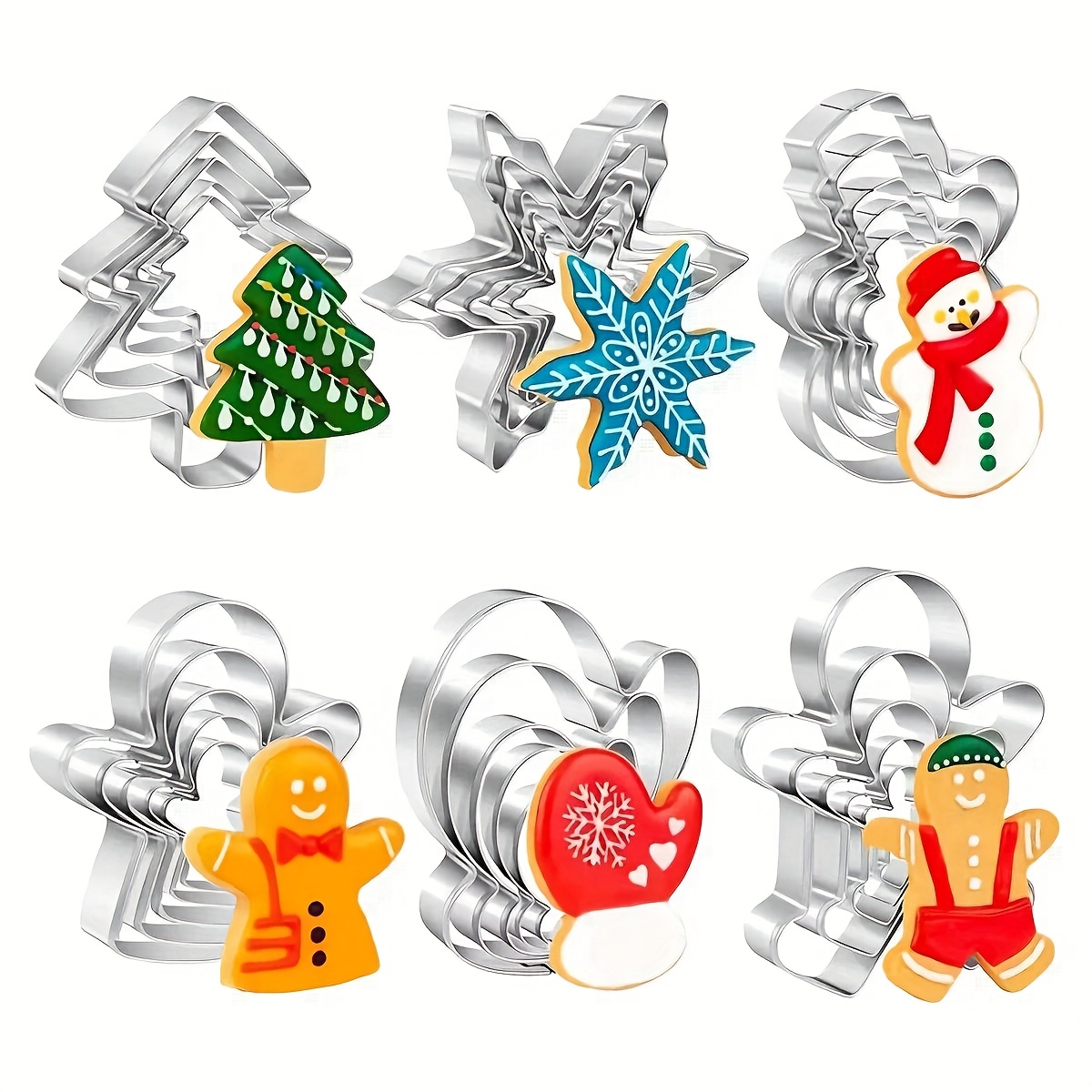 christmas-themed cookie cutters set, thick pink plastic cartoon