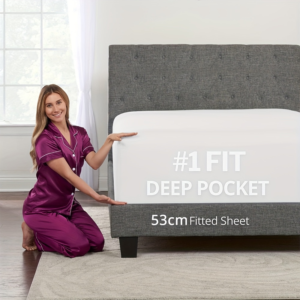 TEMU 2000tc Bamboo Cotton Thickened Brushed Solid Color Fitted Sheet, 40-60cm Deep Pocket Fitted Sheet, 1 Fitted Sheet Only, Full Coverage,