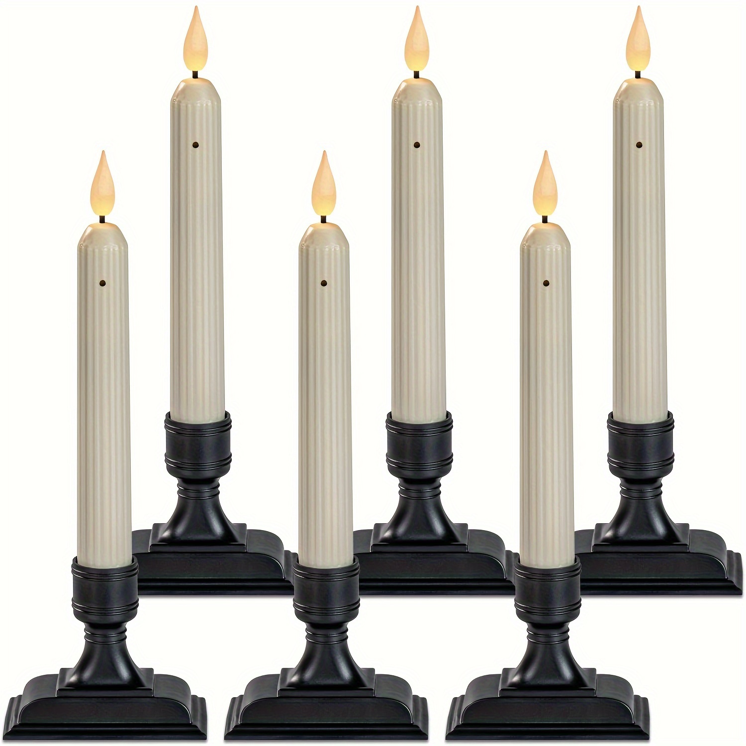 

6pcs Window Candles With Sensor , Ivory Candlesticks With Black Holders, Battery Operated Roman Window Candles, Valentine's Day, Led Flameless Taper Candles For Window, Christmas, Tabletop Arrangement