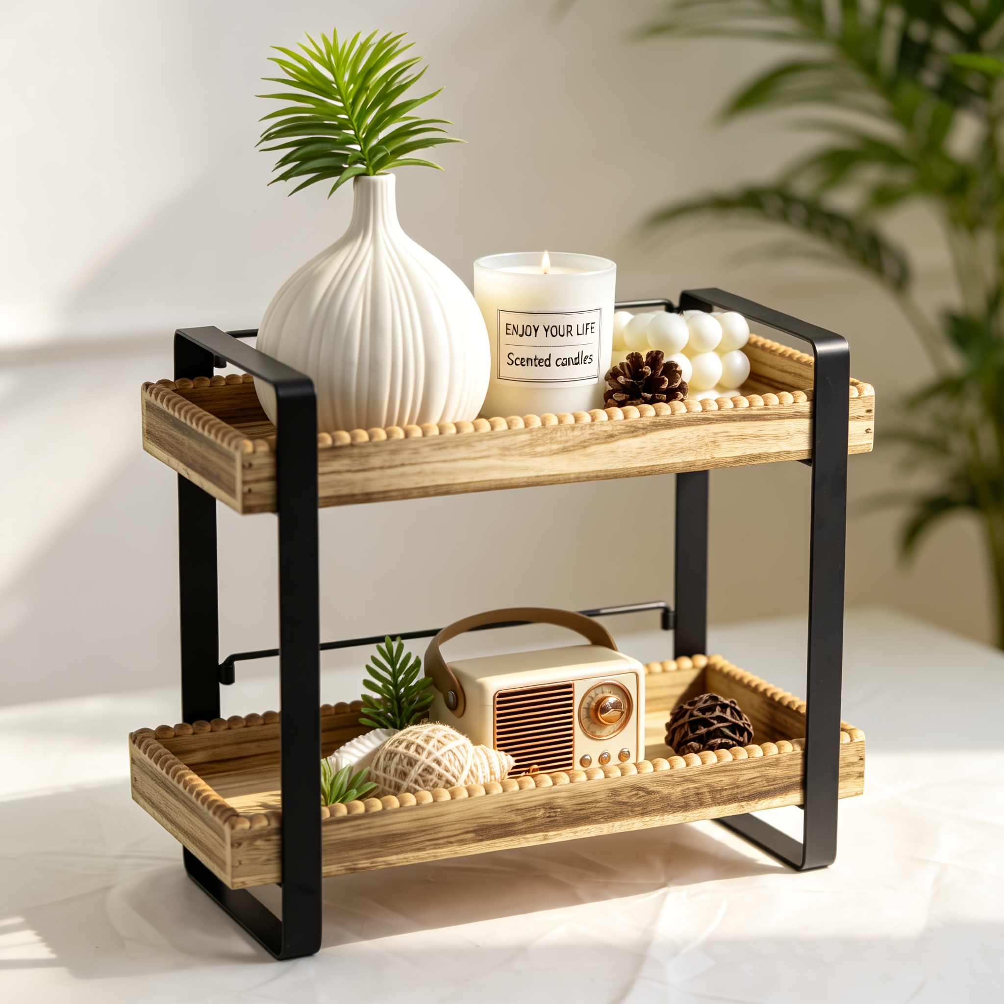 TEMU A Double-layer Metal Desktop Organizer, An Open Storage Rack For Cups, Spices, And Coffee Syrups, For Desktop Organization, Kitchen Storage,