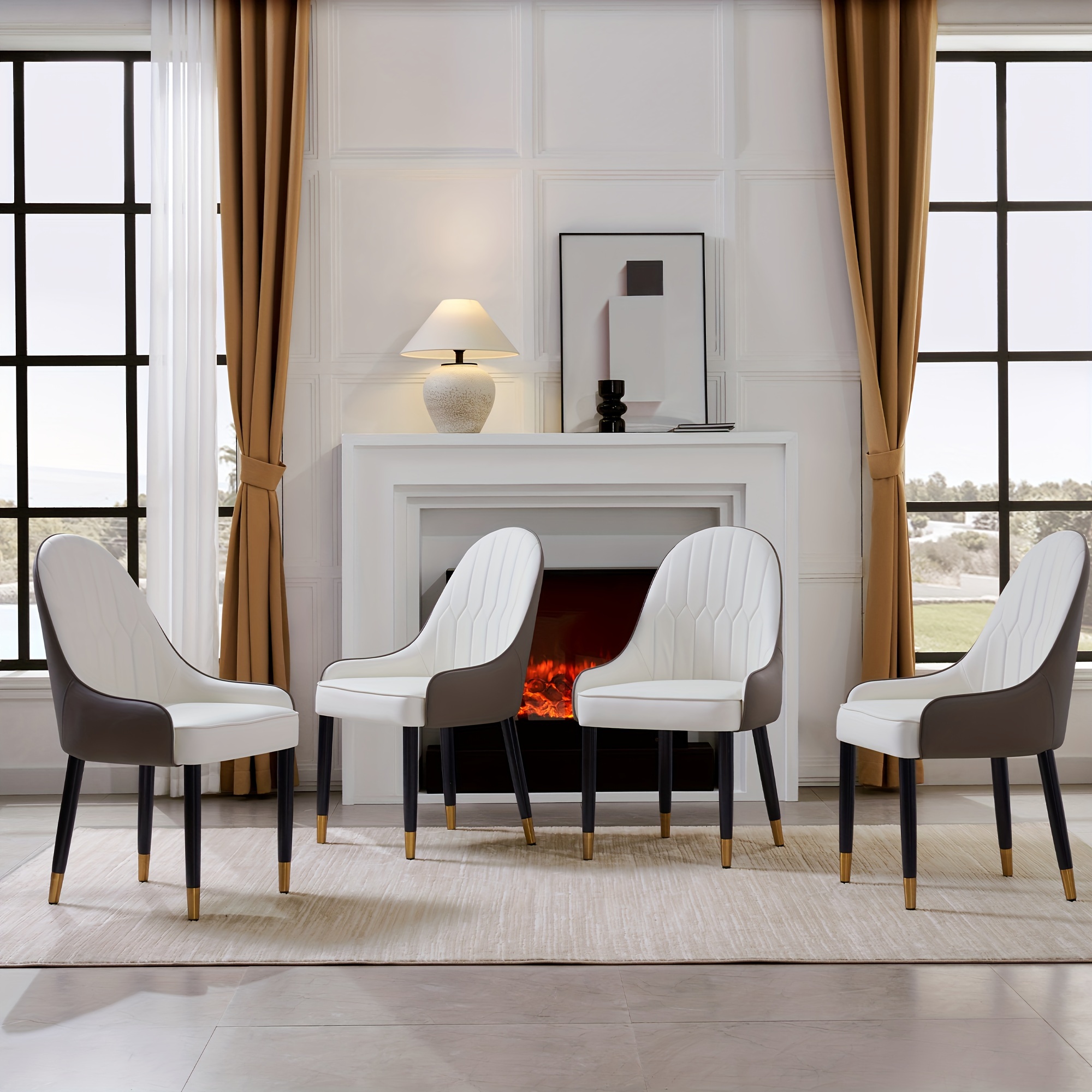 ONEVOG Orange Velvet Dining Chairs Set Of 4, Upholstered Kitchen Dining Room Chairs, Comfy Chair With Gold Metal Legs, Cantilevered Design Chair For
