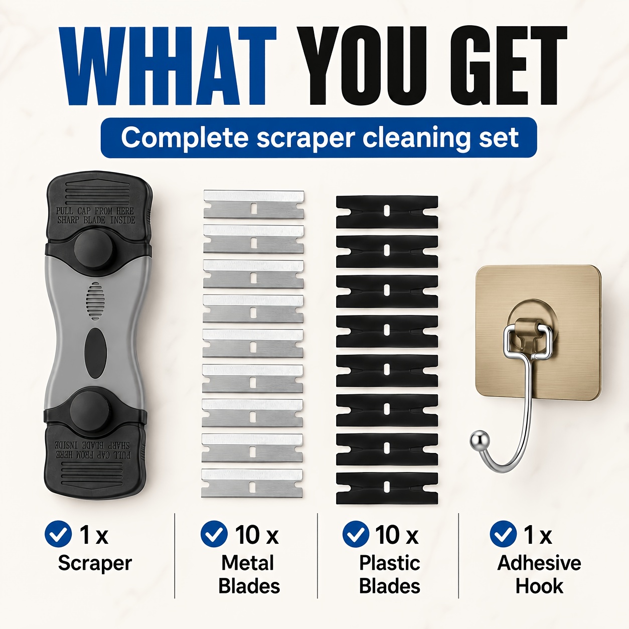 TEMU 22pcs -one Scraper Tool, Head Glass And Stove Cleaning Scraper, Including 10 Metal , 10 Plastic And 1 Storage Hook, Suitable For Removing