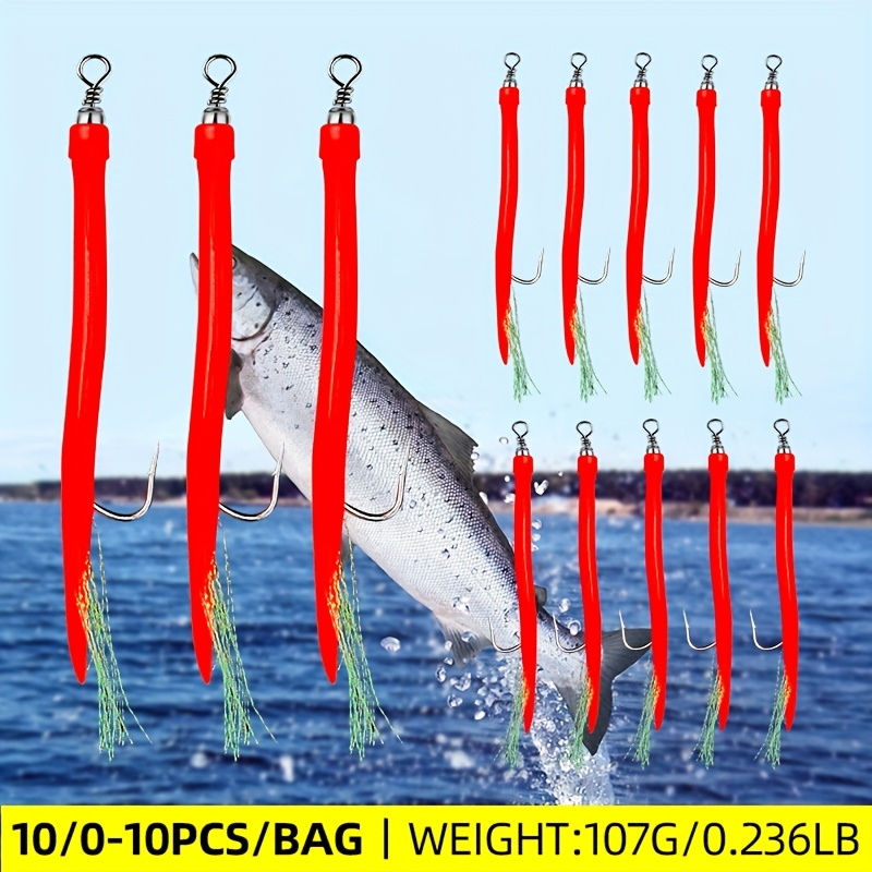 10pcs 8/0 10/0 Eel Classic Striped Tube Cod Rig Tube Teaser Luminous