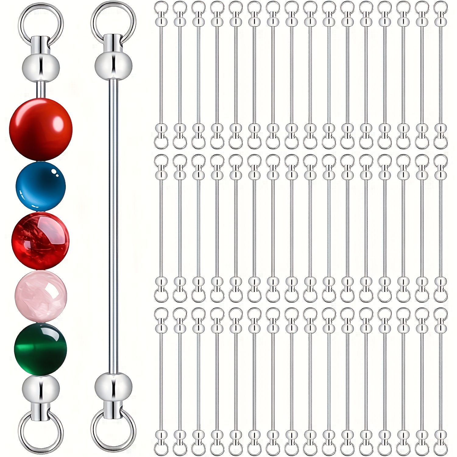 TEMU 25/50pcs Blank Bead Keychain Chains Men's Novelty Keychains Beadable Key Fobs With Removable Keychain Rods Suitable For Backpack Decoration