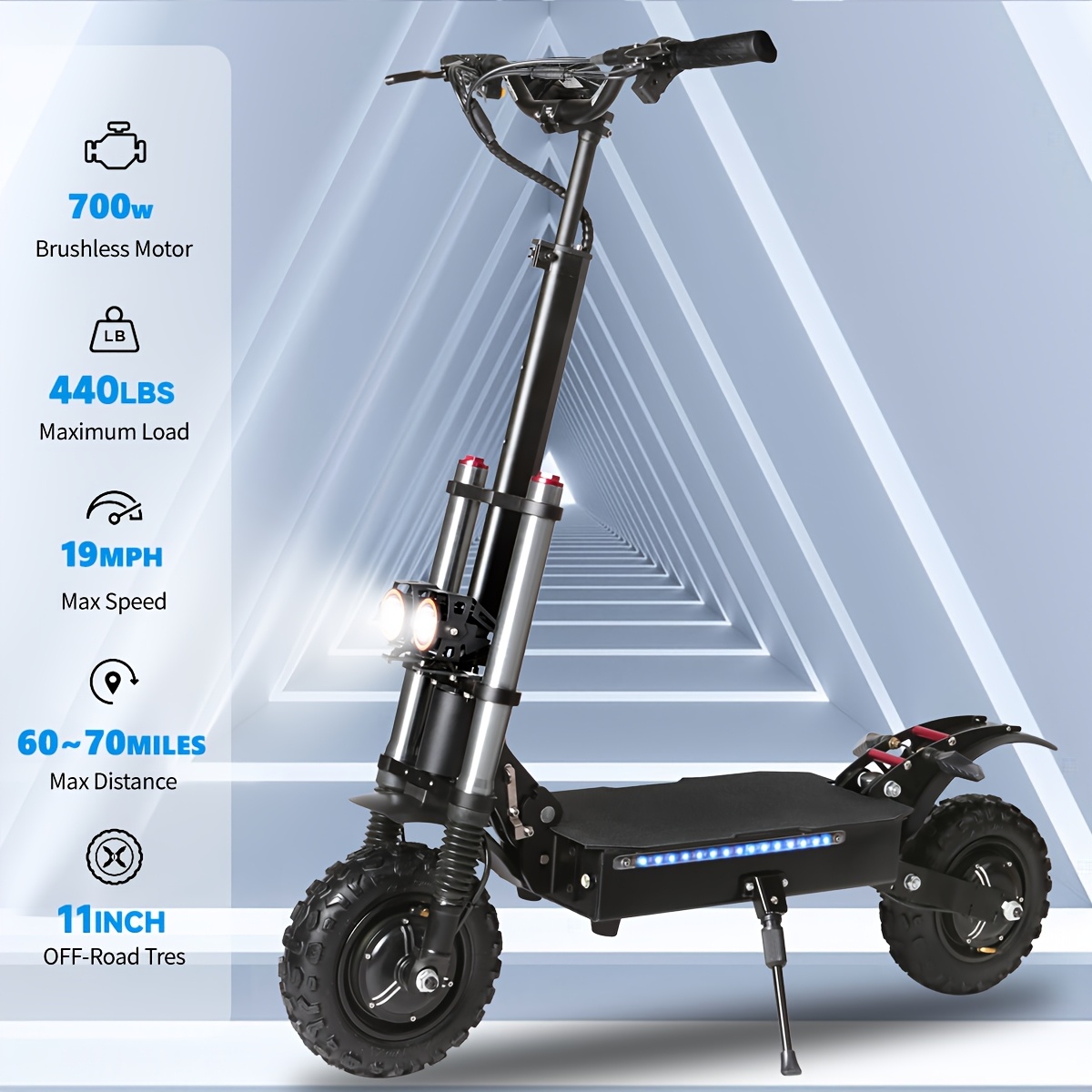high powered electric scooter with seat   of 19 mph 700w motor supports dual charger charging ultra long 60 mile range 60v38ah lithium battery 11 inch off road tires adult electric scooter Product details 0