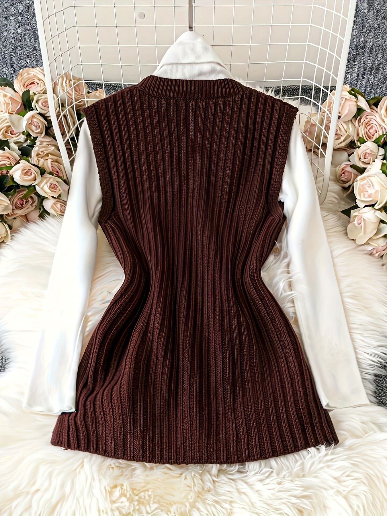 gilet élégant de couleur pour femmes - design manches avec détails de boutons, marron, parfait pour des tenues décontractées ou chic, gilet décontracté | gilet à détails de boutons | construction, gilet pour dames Détails du produit 2