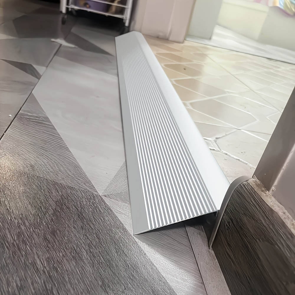 89.99cm Adjustable Height Aluminum Threshold Ramp - Non-Slip Surface, Fits 2.54-5.08cm Door Gap, Wheelchair &amp; Stroller Safe Transition Ramp with Edge Trim for Home/Commercial Use, Wheelchair Ramp, Sleek Metallic Finish, Durable Metal Construction, Ribbed Texture Grip