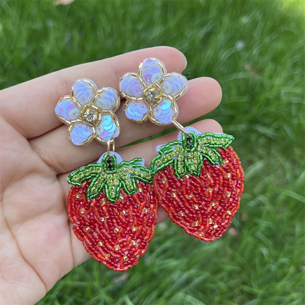 

1pair Fruit Strawberry Beaded Earrings Handmade Dangle Earrings Jewelry For Summer Beach, Birthday, Holiday Parties