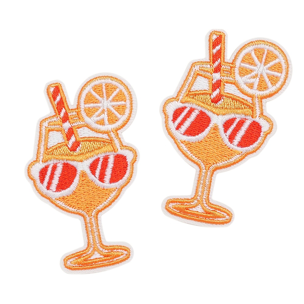 Set Of 2 Orange Juice Embroidered Patches With A Size Of 3.6x5.9cm For Summer Vacations, Suitable For Clothing, Bags, Hats, And Shoes, Ironed Or Sewn On
