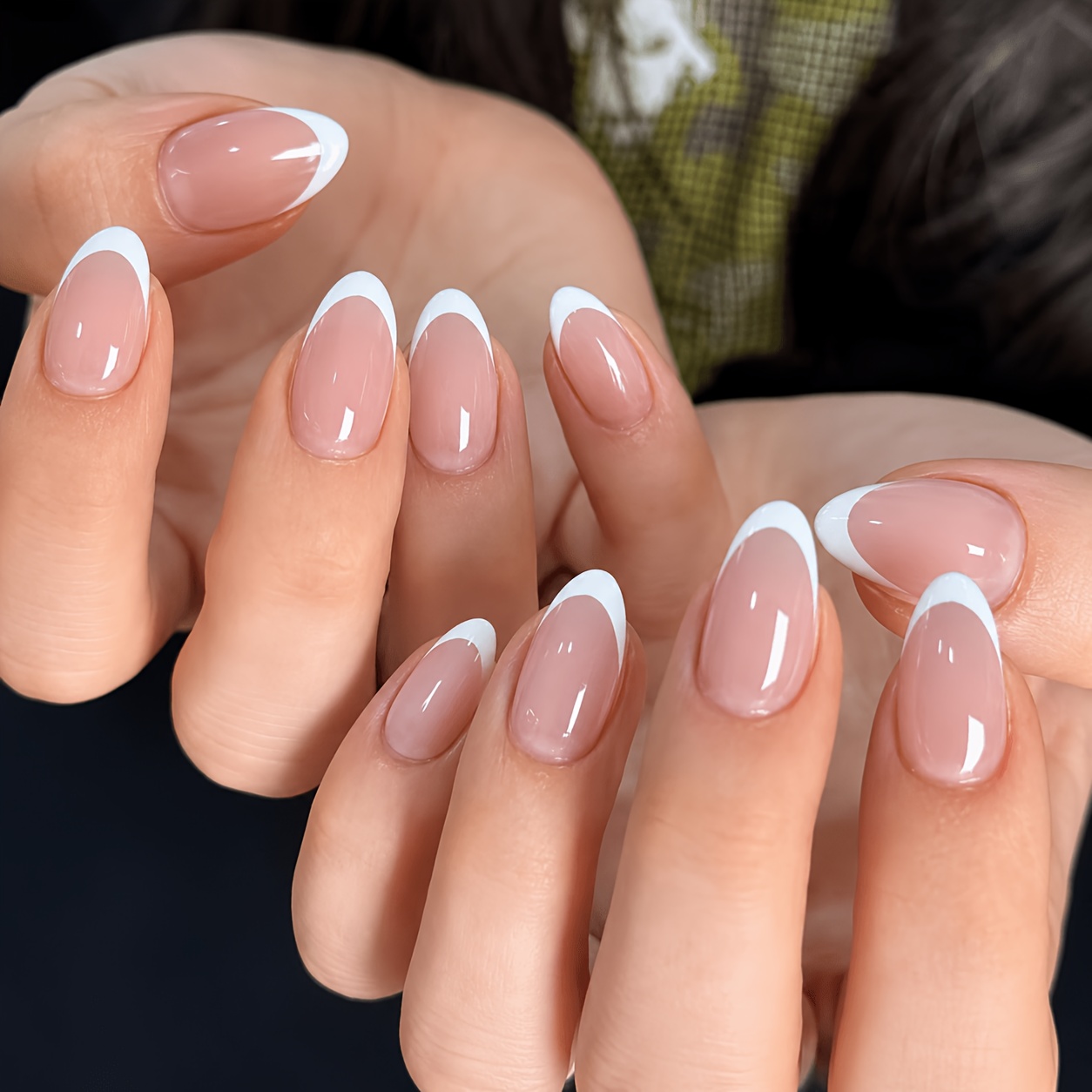 TEMU 48pcs Short Almond-shaped Press-on Nails, Nude And White French Manicure Stickers, Easy , Durable, Salon-quality Nail Experience, , Suitable For