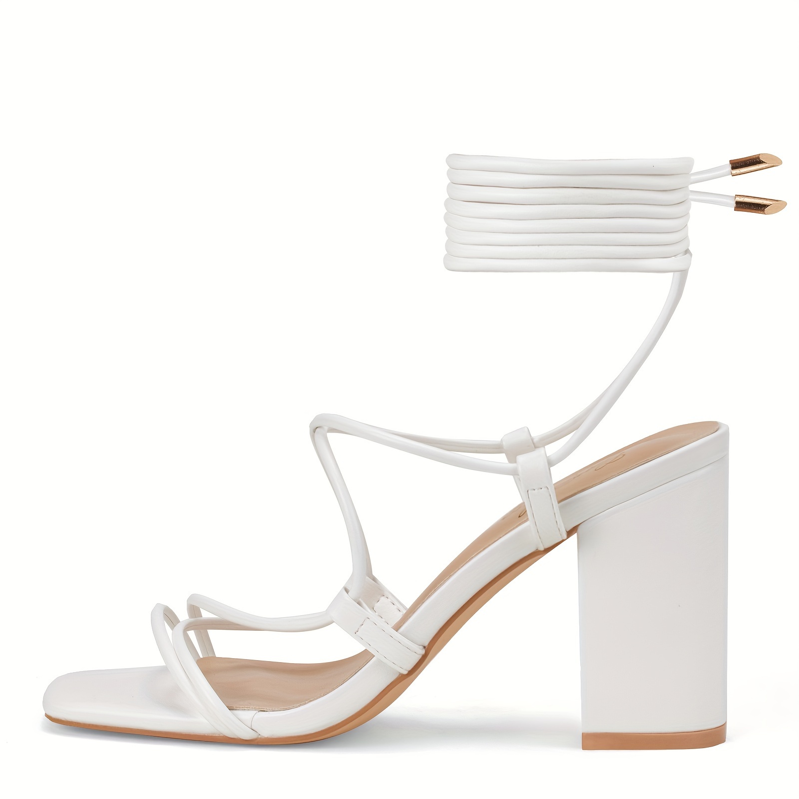 low block strappy heels