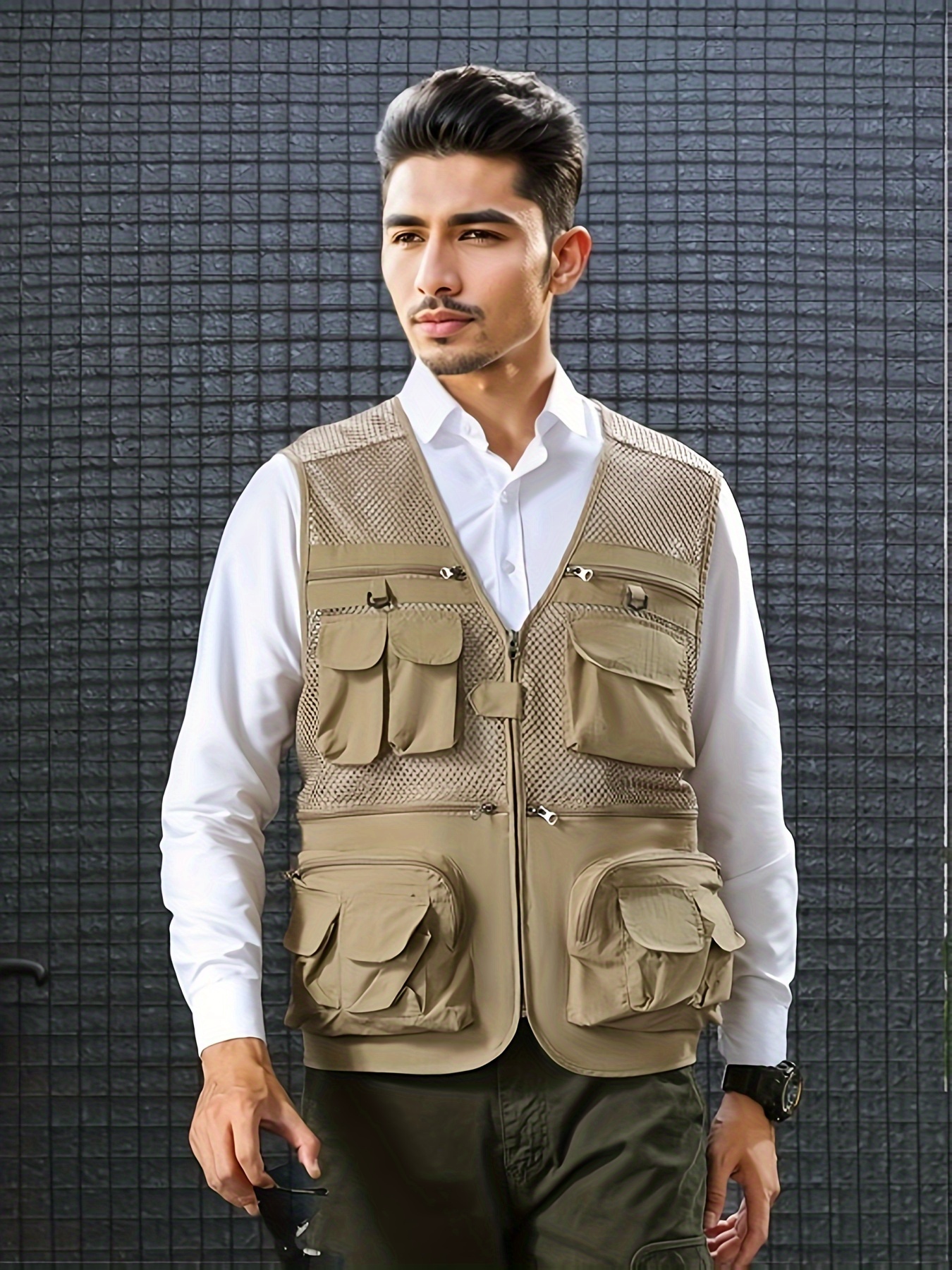 Nylon Men's Multi pocket Fishing Vest Jacket Zipper Outdoor - Temu