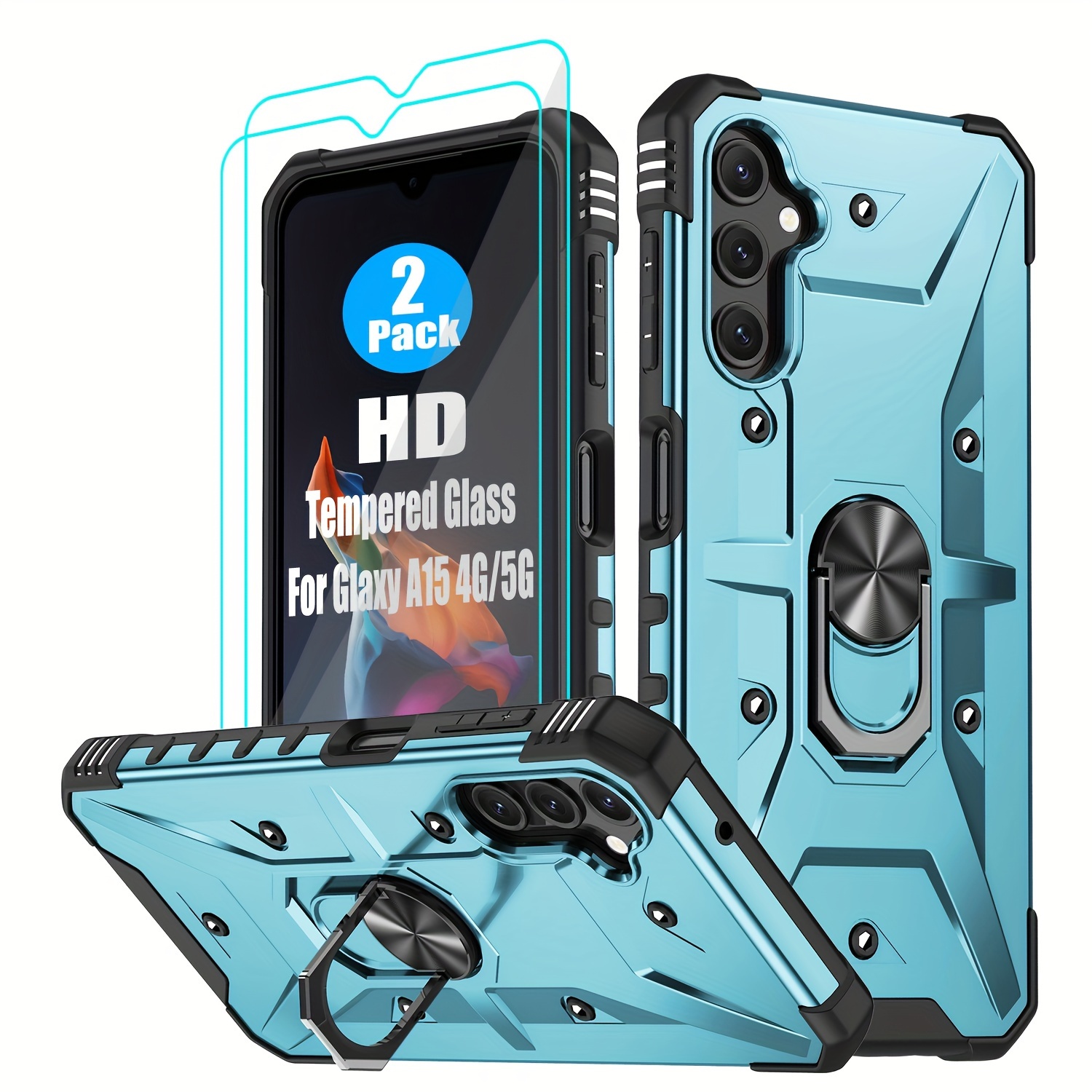 

Jcuegrny Hybrid Heavy-duty Shockproof Case For Samsung Galaxy A15 4g/5g With Built-in Stand And 2-piece Hd Tempered Glass Screen Protectors