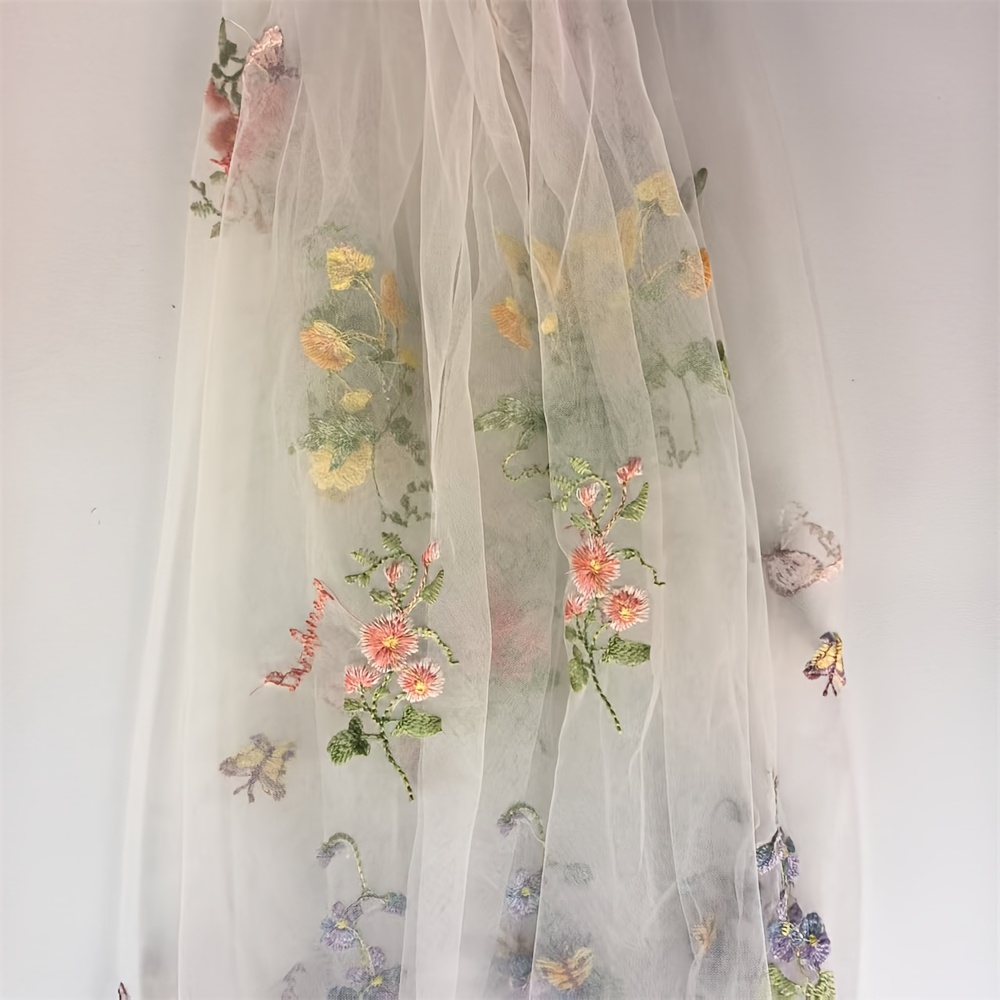 E-shop Retro Farbiger Bestickter Blumen Spitzen Tischläufer 70 x 180/300 cm, Transparenter Mesh Tüll Tischläufer, Hochzeitstischdecke, Schicke Party