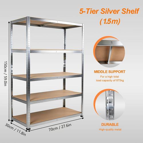 étagère robuste à 5 niveaux boulons, support métallique réglable pour le rangement, convient aux ateliers domestiques, garages et bureaux, avec une de 1000 kg, comprenant 5 étagères en mdf, étagère sur pied, étagère sur pied