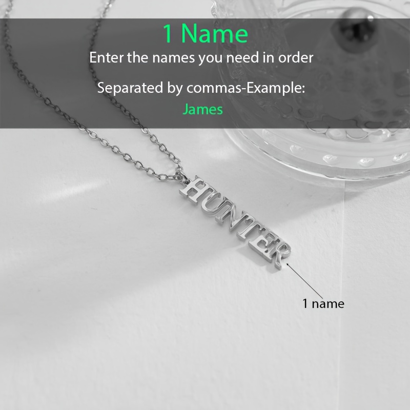 Women's Custom Vertical Name Necklace, 18K Gold Plated