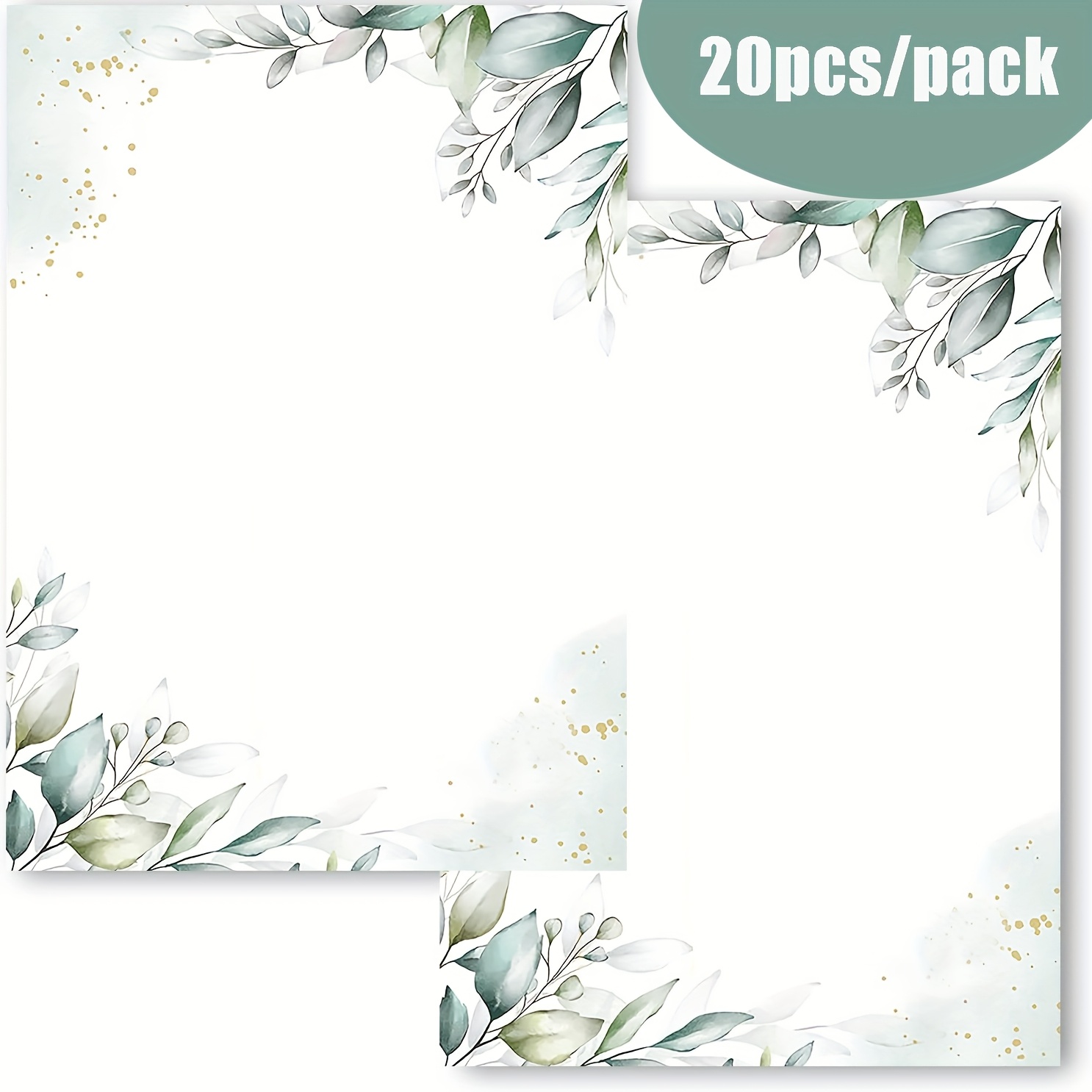 TEMU 20pcs Blank Cards For Printing Diy - Heavy-duty 250gsm Thick Paper With Green Watercolor Floral Mint Mint & -like Patterns (double-sided) | A6