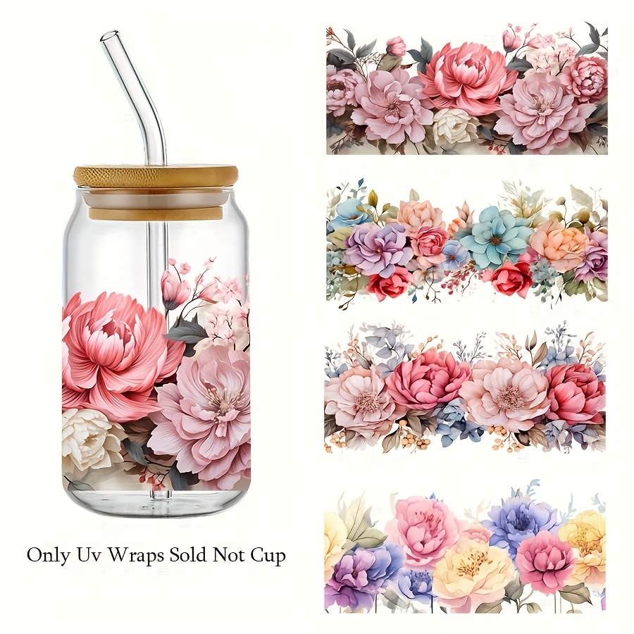4 set peonies flowers watercolor uv dtf self - Temu