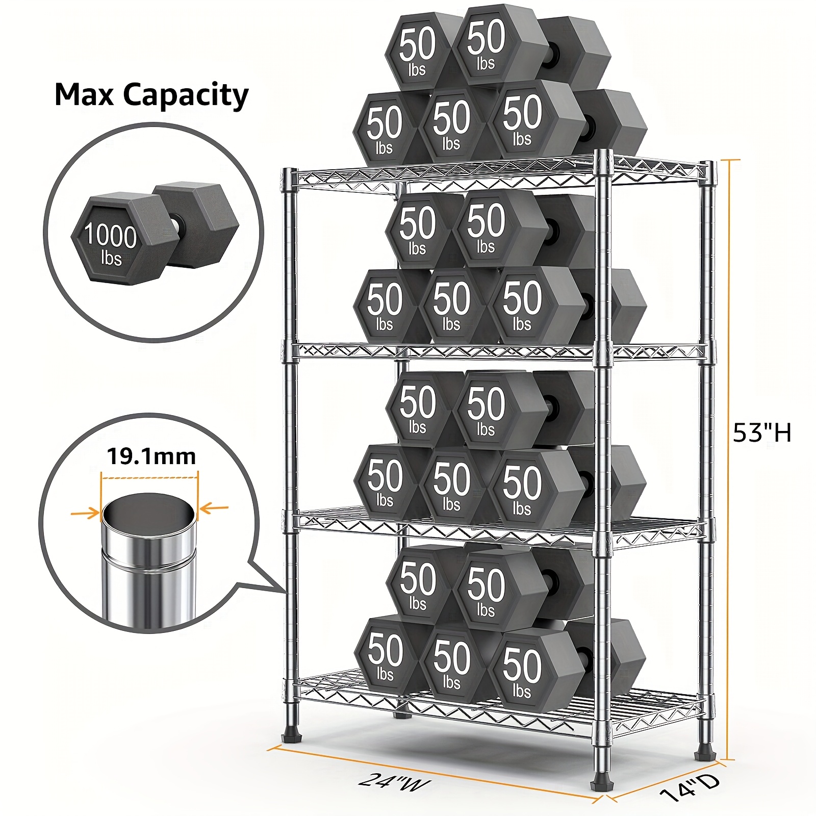 TEMU Mzg[heavy Duty Storage Shelving] 2000 Lbs 5/ 4/3 Tier Heavy Duty Metal Wire Storage Shelving Unit Adjustable Standing Organizer For Kitchen