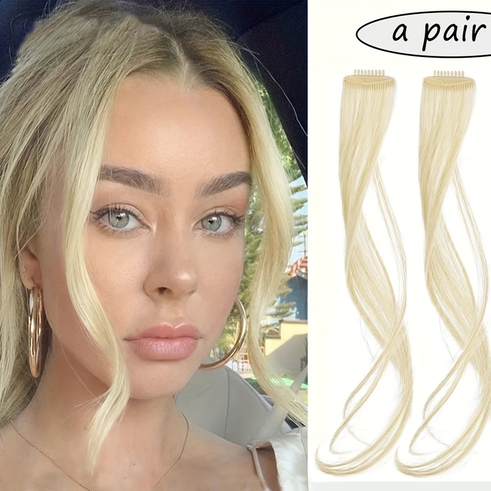 E-shop 16 Zoll 2er-Pack Clip-In Synthetische Ponyverlängerungen – Wellenförmige Textur, Langer, geschichteter Seitenscheitel, Haarteil für Frauen,