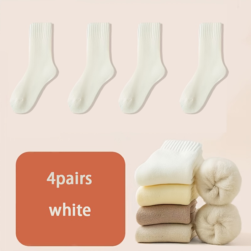 TEMU 4 Pairs Of Women's Winter Soft Plush Lined Warm Socks, Autumn And Winter Thick Plush Polyester Warm Snow Socks, Suitable For Men And Women In