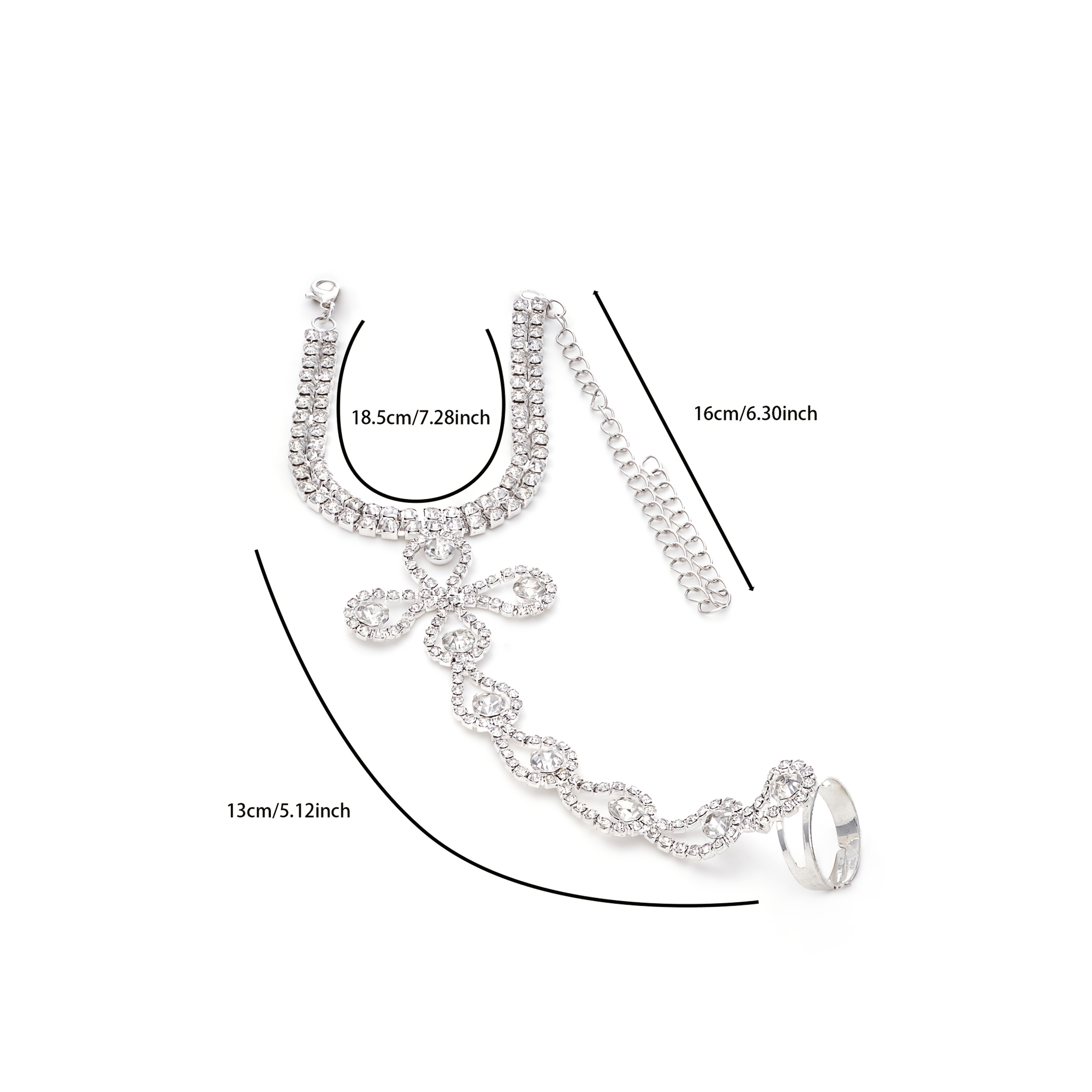 Rhinestone Teardrop Design Ring Bracelet