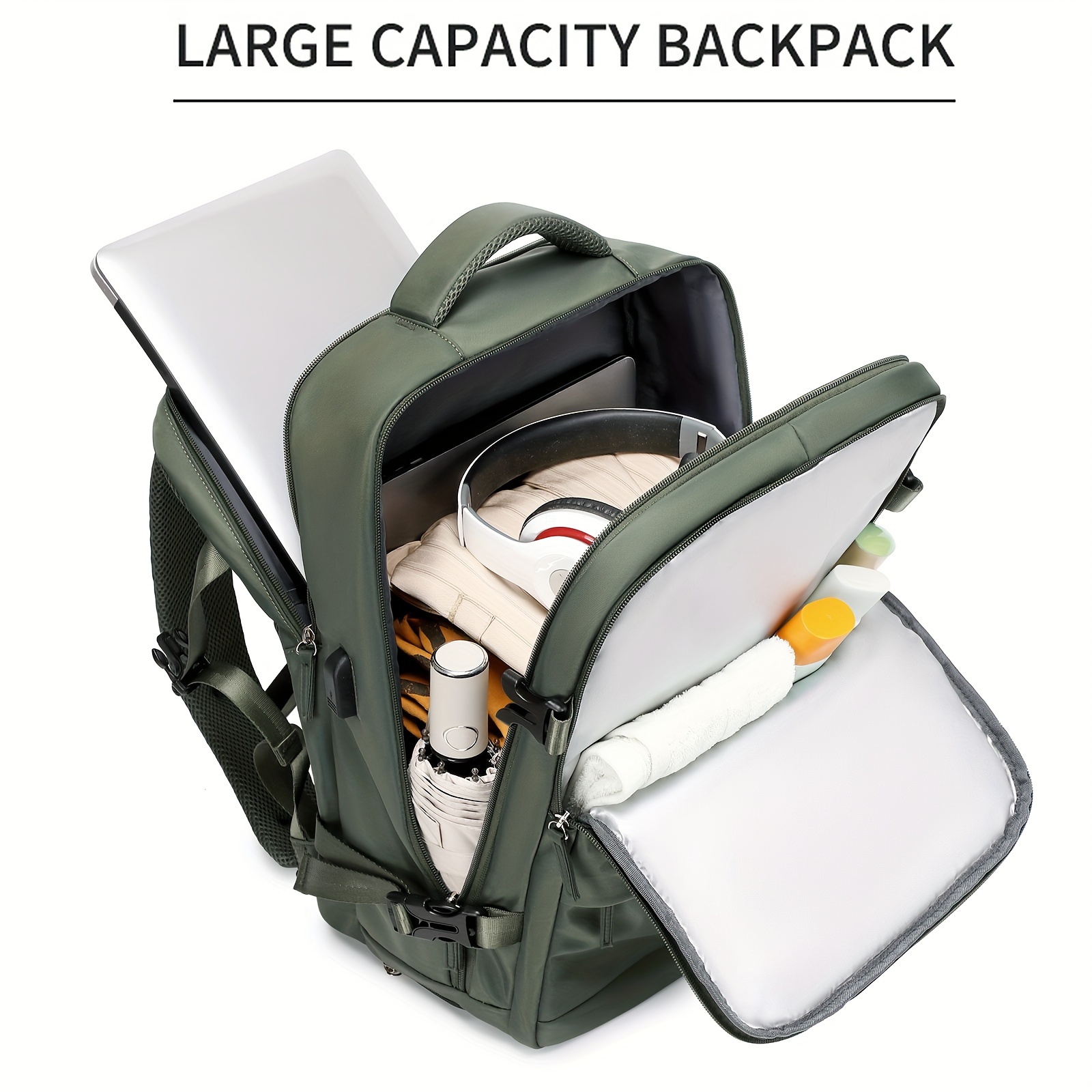 1pc tsa approved high backpack for women men 15 6 laptop compartment multiple pockets durable polyester carry on hiking backpack for outdoor sports business casual use army blue light green black details 2