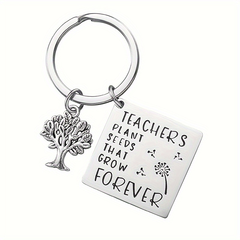 

Stainless Steel Teacher Appreciation Keychain With Life Tree Charm – Engraved Inspirational Quote Keyring For Educators, Single Piece, Alphabet & Festive Design, Ideal Thanksgiving Gift For Teachers