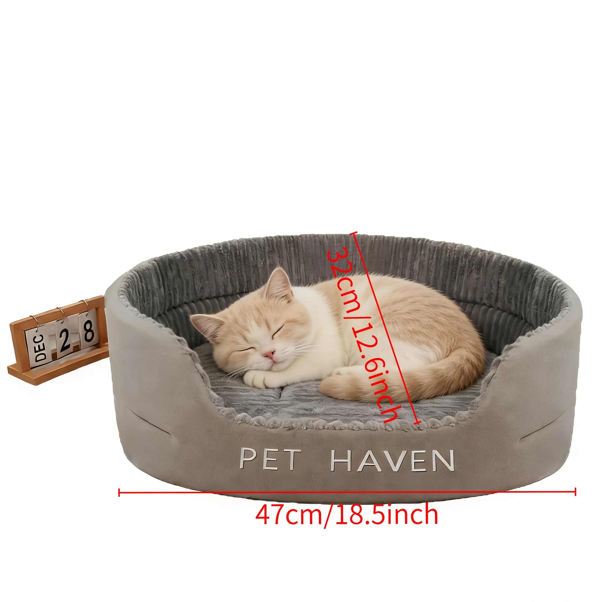 TEMU 1pc Of Luxurious Oval Dog Bed With Anti-slip Bottom Design - -, Washable Grey Polyester Fiber Bed, Suitable For All Small Cats And Dogs (easy-to- Bed)