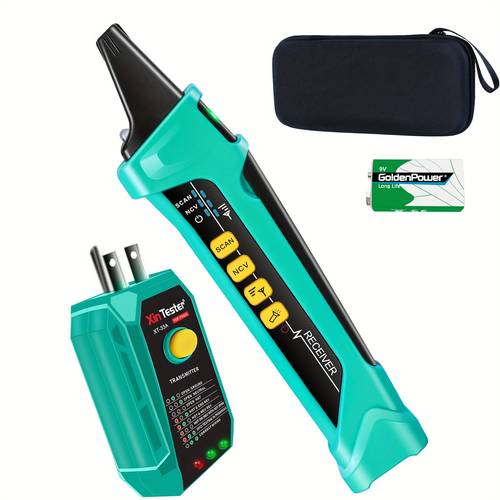 professional circuit breaker finder xt 33 ac voltage detector with gfci outlet tester ncv tracer for 90 120v circuits adjustable flashlight non contact mode teal ideal for electricians diyers voltage detector pen
