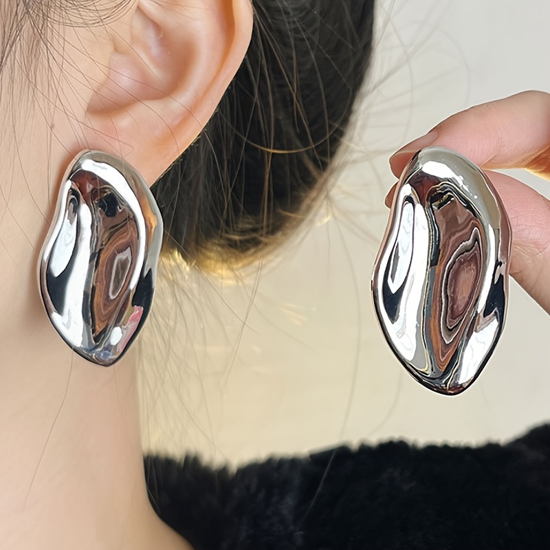 Golden Tone Geometric Stud Earrings for Women