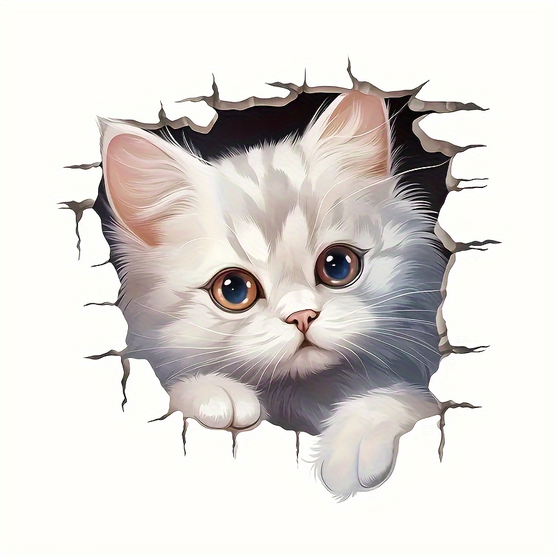 

Adorable White Kitten Car Sticker - Suitable For Cars, Motorcycles, Walls, Laptops, And Fridge Glass - Pvc Material