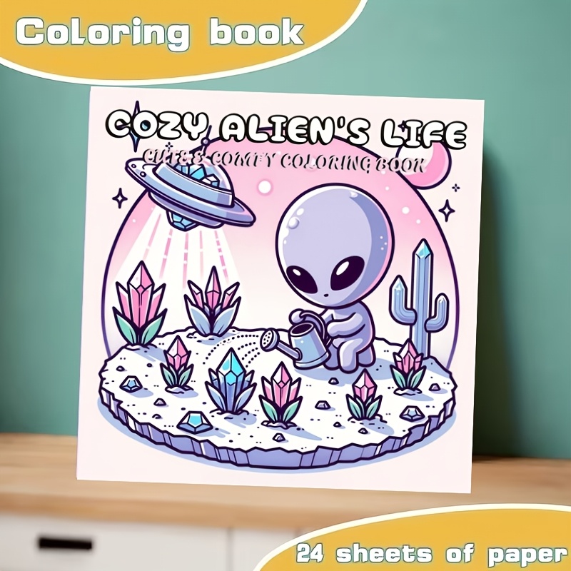 TEMU Cozy Life Coloring Book, Fantasy Space Theme: Adorable Aliens And Planets, A Cozy Ufo Journey, A , Space Pets, And Adventures. Simple Lines Make