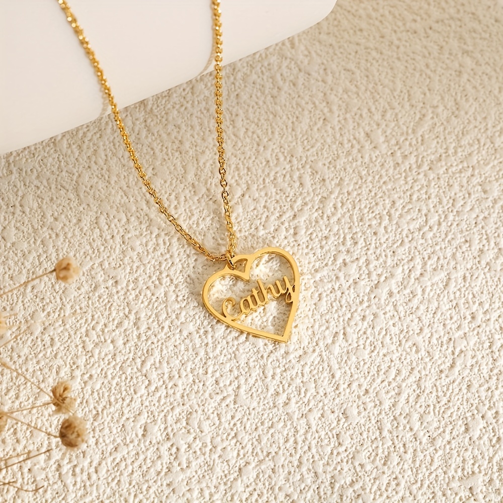 Women's Personalized Boho Heart-Shaped Name Pendant Necklace, 18K Gold Plated