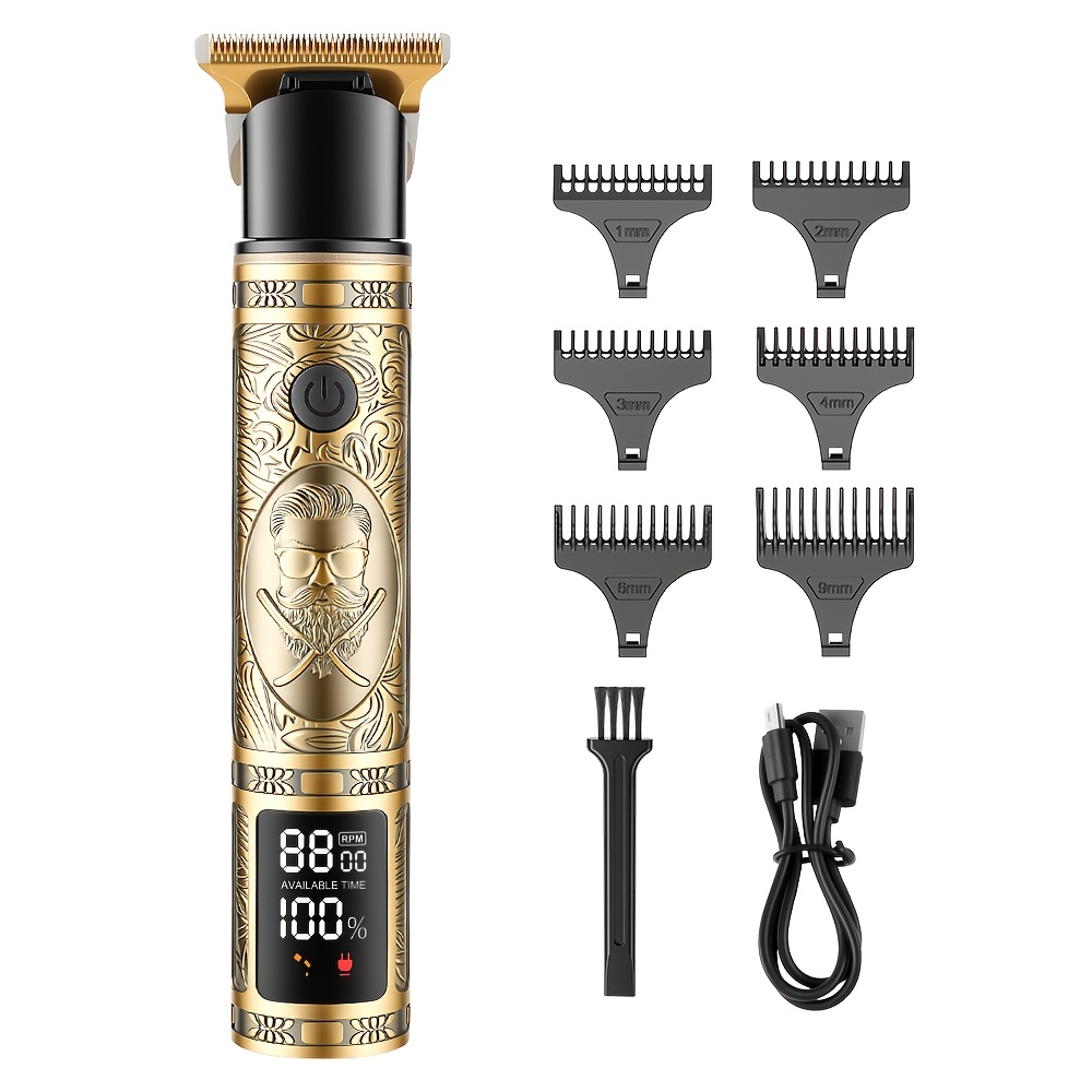 TEMU 1 Cortadora de pelo y afeitadora de barba eléctrica para hombre - Cuerpo artístico en relieve, motor potente velocidades, carga rápida USB, 6