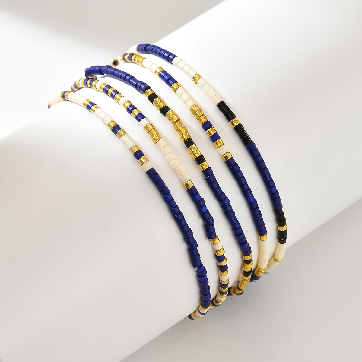 TEMU 5pcs 5pcs Women's Bohemian Plated Bead Bracelet Set - Minimalist Fine Beads, December Birthstone Jewelry Suitable For Daily Wear, Resort &