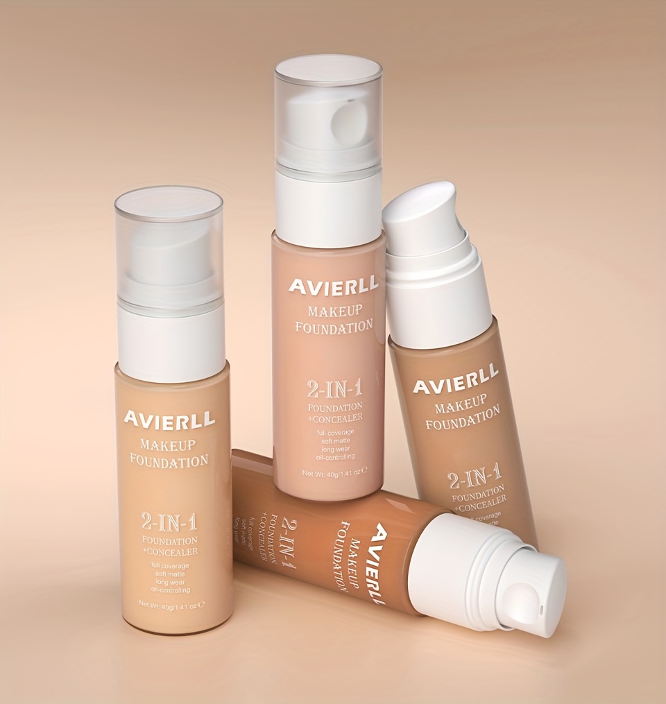 Moisturizing Foundation and Concealer | Waterproof, Suitable for Women'S Makeup, Valentine'S Day Gift, AVIERLL, 40g/1.41 oz, Medium Coverage, Fair to Light Tone