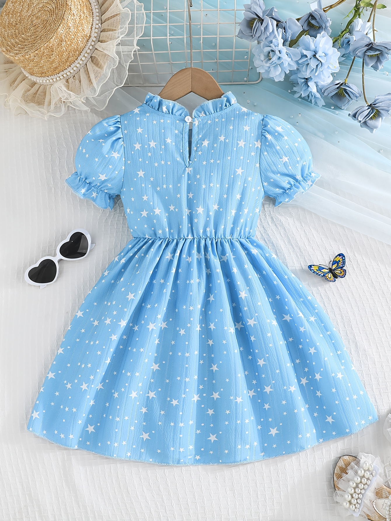 girls puff sleeve dress collar bow waist Temu Philippines