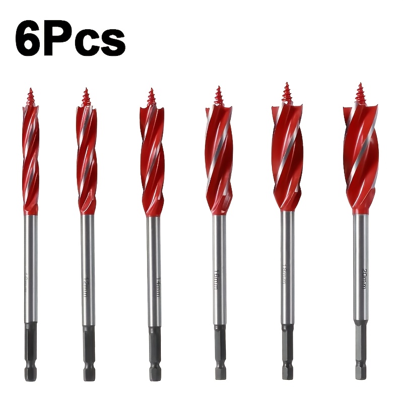 TEMU 6pcs Spiral Drill Bit Set, 4-blade Precision Boring Tools, High Carbon Steel, Rust And Corrosion Resistant, Non-slip, Varnished End, Change Hex