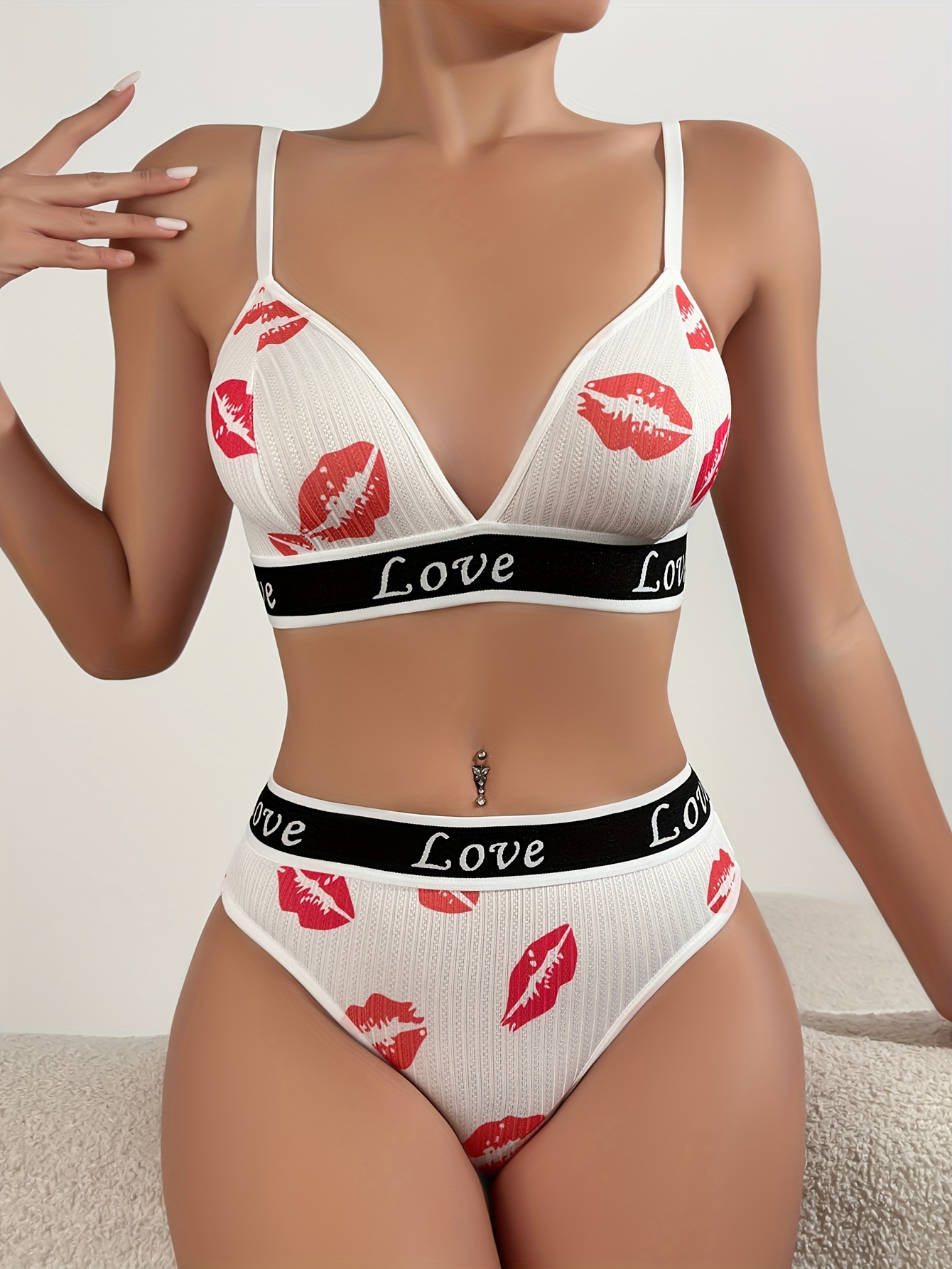 Heart Print Bra Cute Panty Push Comfortable Bra Soft Temu United