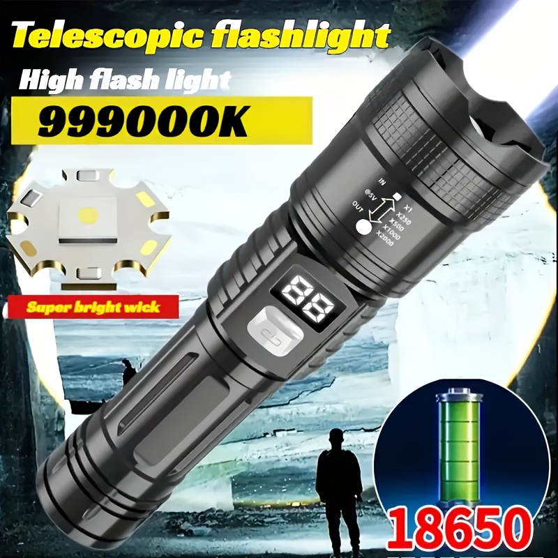 

2pcs Tactical Led Rechargeable Flashlights With Digital Display, 3 , Long- Battery - Ideal For Camping, Hunting, Fishing, Mountaineering, Emergency - Usb Charging, Non-waterproof