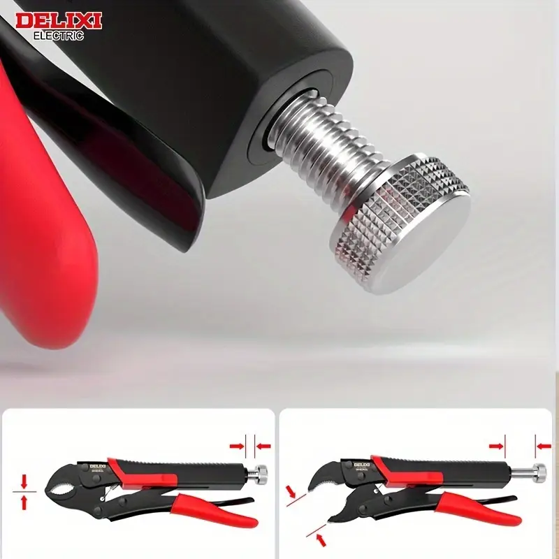 electric multifunctional locking pliers heavy duty industrial hand tool with red black handle adjustable jaws for secure clamping use on water pipes  s       pliers   tool design locking sheet metal pliers Product details 2