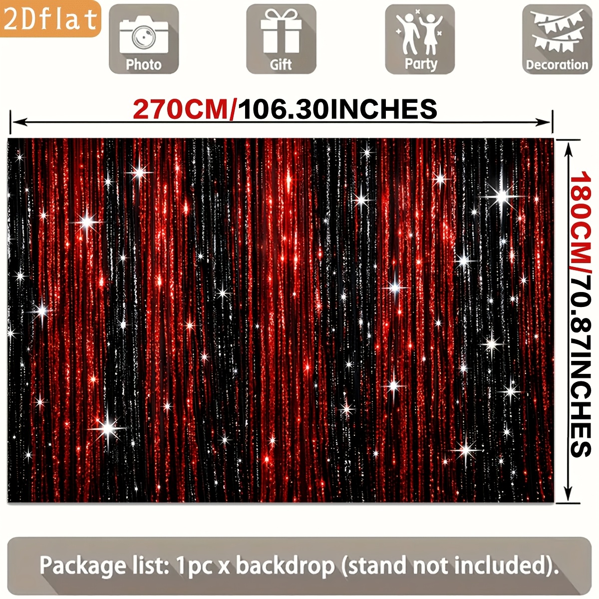 TEMU 2d Flat - 2d Flat - [ For Party Banner] 2d Flat Banner, 1pc Red Black Sparkling Starry Glitter Curtain Background Polyester Backdrop, For Party