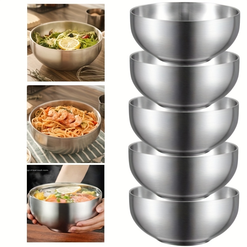 

5pcs Stainless Steel Bowl Set - Rust-resistant, Round Noodle & Soup Bowls With Large Diameter & - Ideal For Home Use, Insulated For Meals