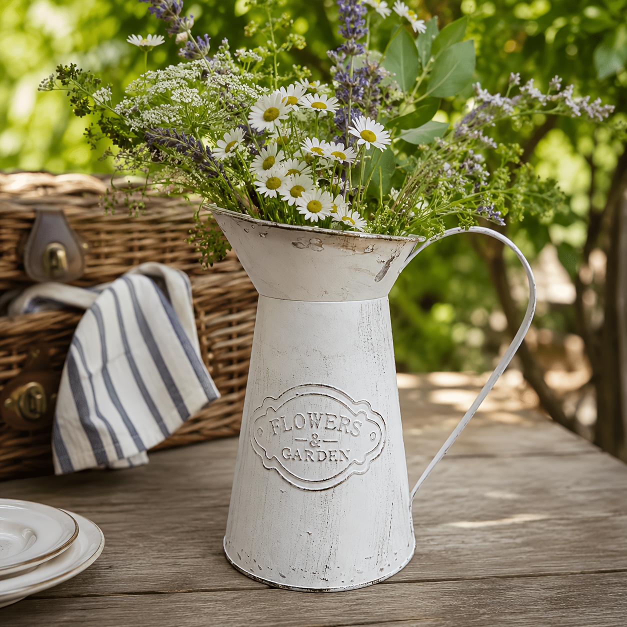 TEMU 1pc Farmhouse -shaped Vase With Embossed "flowers And Gardens" Motif, A Garden Atmosphere And Serving As An Ideal Decorative Piece For Living