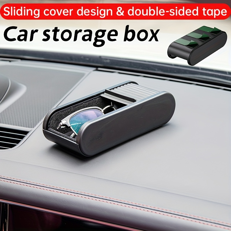 

Sliding Cover Car Storage Box - Abs Material - Universal Center Console Organizer With Felt Lining, Coin Holder And Double-sided Tape For