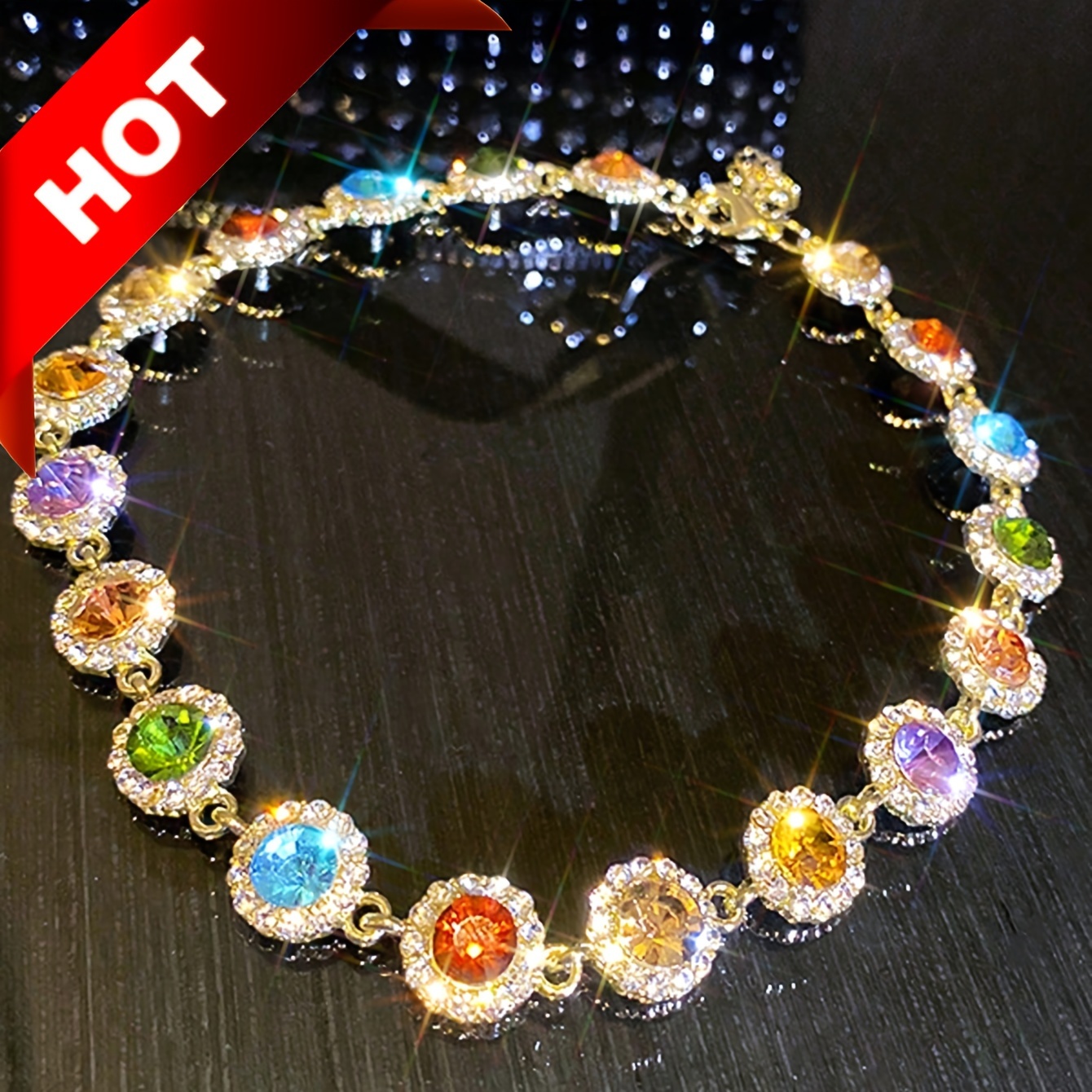 

Stylish Colorful Rhinestones Necklace 14k Plated Jewelry Gift