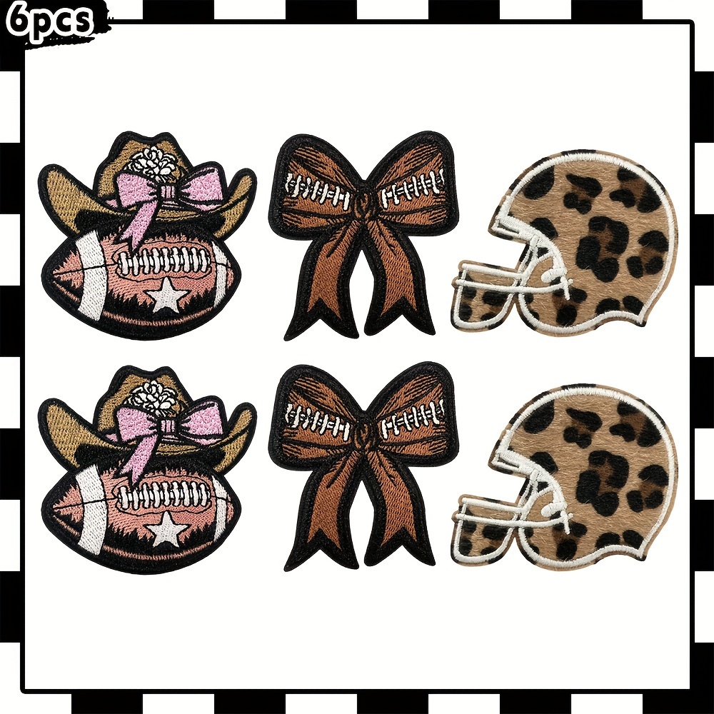 TEMU 6 Pcs Cool Western Cowboy Style Rugby Leopard Print Element Applique Hot Melt Adhesive Patch Ironing Ironing Embroidered Cloth Patch For Diy Backpack Vest Shoes Hat Trucker Hat Jacket Jeans