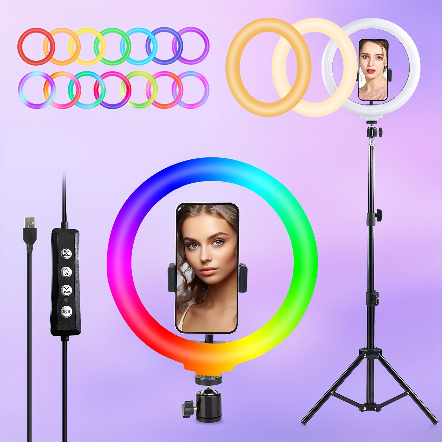 1pc 10 Luz Anillo Selfie Soporte Trípode 52'' Altura - Temu Chile