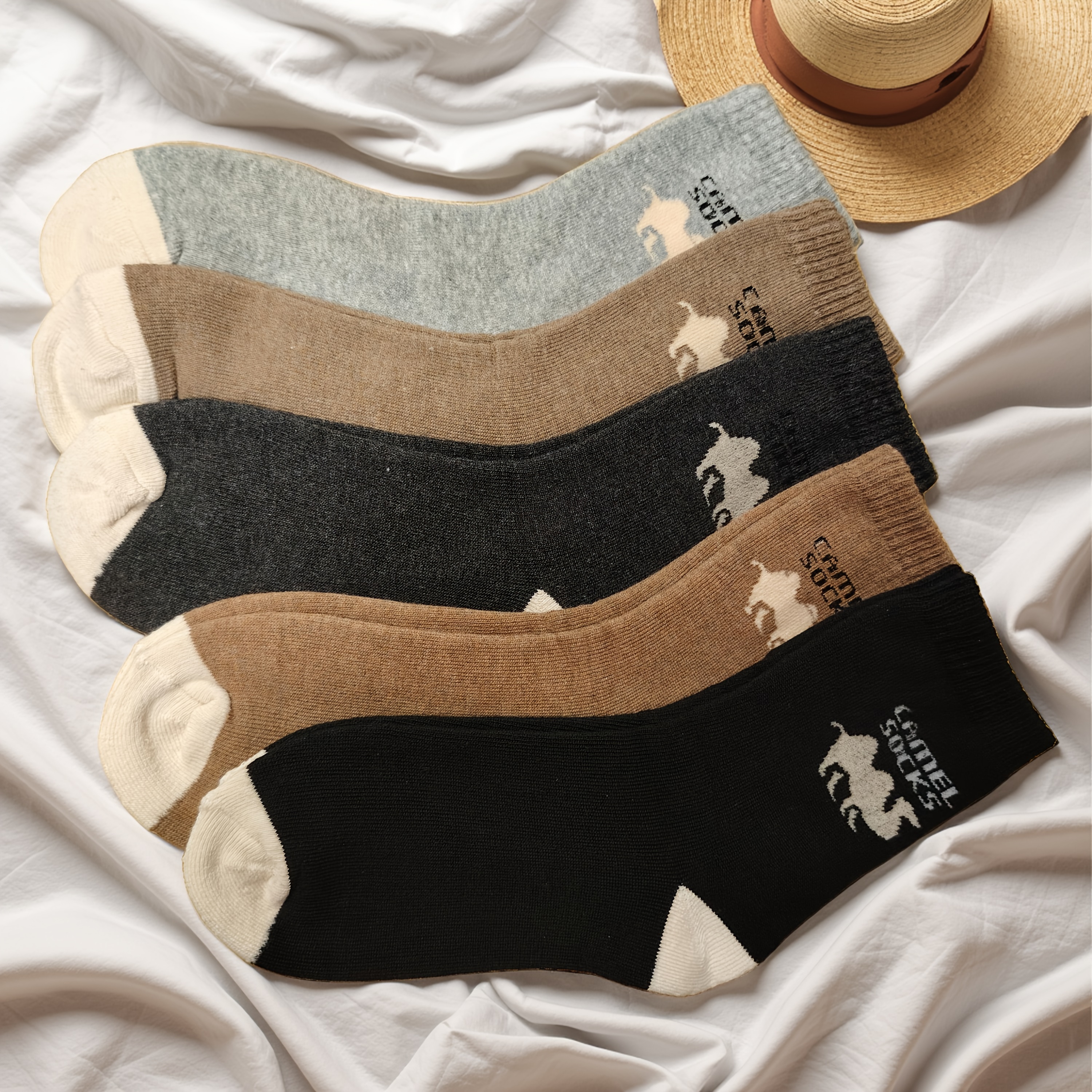 TEMU 5 Pairs Of Comfortable Camel Colored Socks For Men And Women, Thick Autumn And Winter Styles, Mid Tube Socks For Elders And Elderly People To ,